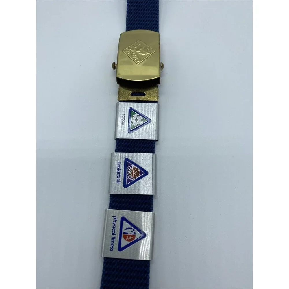 Cub Scouts Belt and Buckle with 3 Sports Fitness Slides Boys Blue Adjustable 38